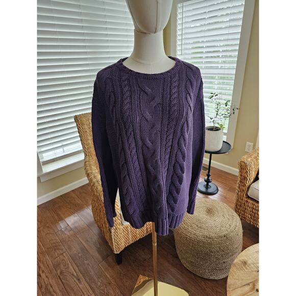L.L Bean Double L Crewneck Cable-Knit Sweater Women's L Fisherman Heavy - Picture 1 of 10